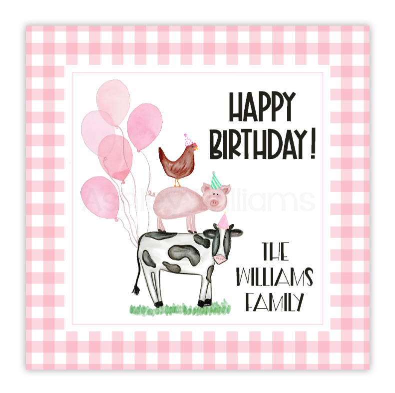 Pink Farm Birthday Gift Tag